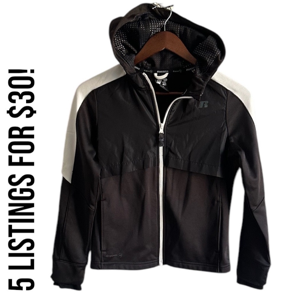 Y2K Boys Russell Dri Power 360 hooded athletic black jacket Size Large